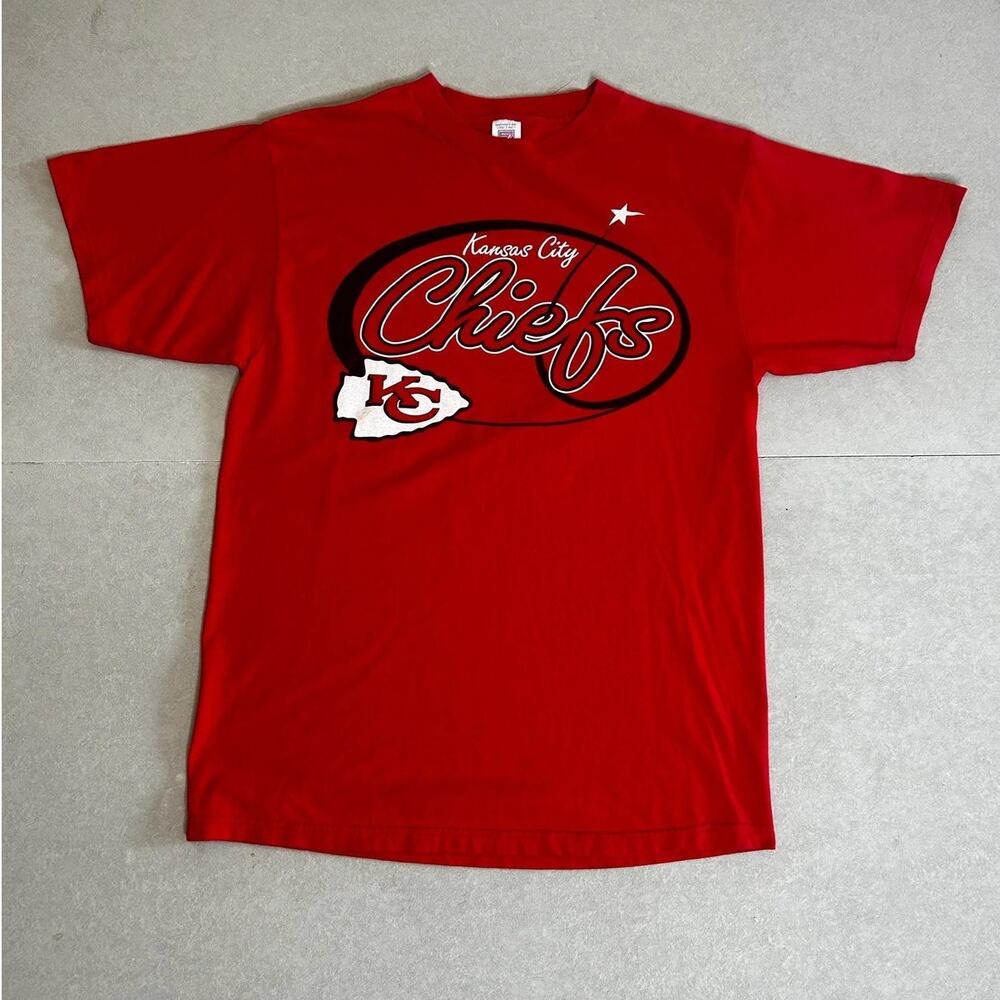 90s Vintage Kansas City Chiefs Script Oval Red T Shirt Size L
